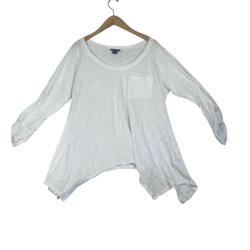 Beverly Drive White Cotton Modal Slub Knit Sharkbite Hem Tunic Top 1X